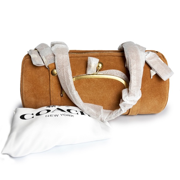 NWT Coach Originals Kisslock Barrel Bag Caramel Suede Leather Limited Edition - Picture 4 of 15